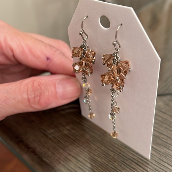 Champagne Colored Swarovski Crystal Cluster Earrings - Picture 10 of 15